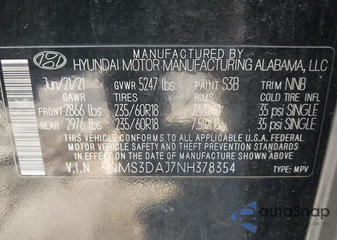 2022 Hyundai Santa Fe Sel из США, поврежденный, VIN 5NMS3DAJ7NH378354